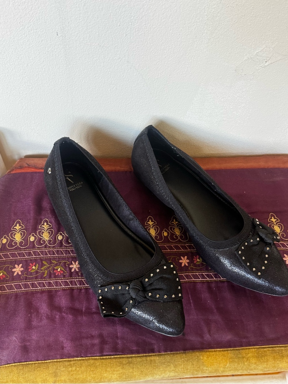 Simply Vera Vera Wang Black Studded Bow Pointed-Toe Flats
